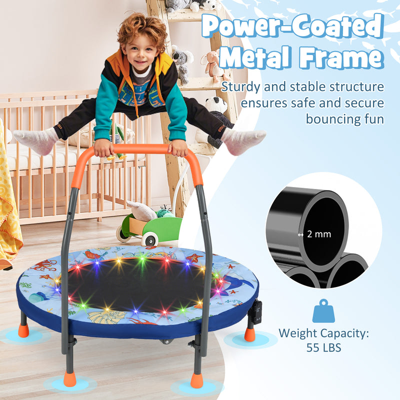 Costway - Mini Trampoline Folding Small Rebounder for Kids with Lights-Blue