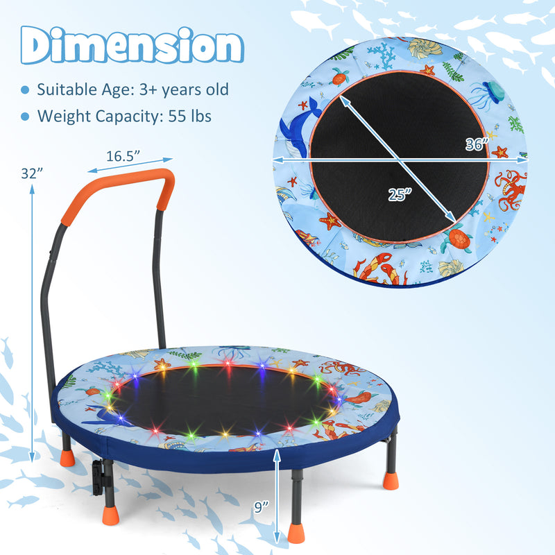Costway - Mini Trampoline Folding Small Rebounder for Kids with Lights-Blue