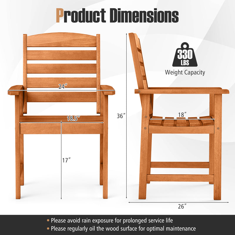 Costway - Outdoor Wooden Dining Chairs with Inclined Backrests and Slatted Seats