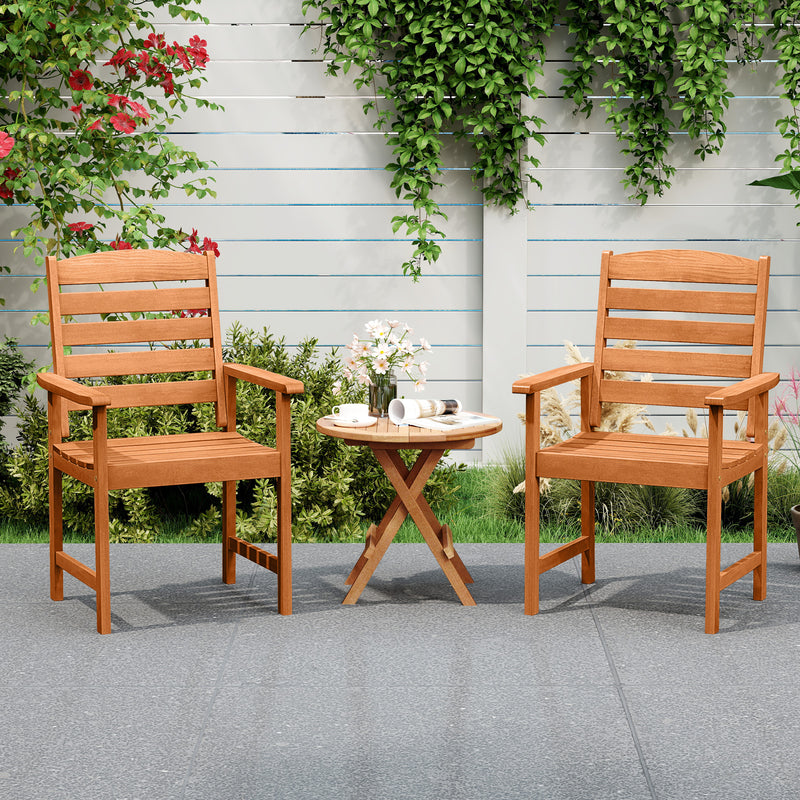 Costway - Outdoor Wooden Dining Chairs with Inclined Backrests and Slatted Seats