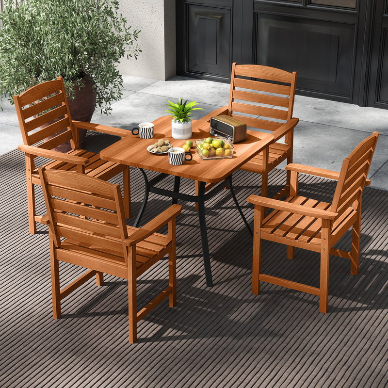 Costway - Outdoor Wooden Dining Chairs with Inclined Backrests and Slatted Seats