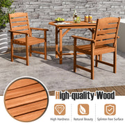 Costway - Outdoor Wooden Dining Chairs with Inclined Backrests and Slatted Seats