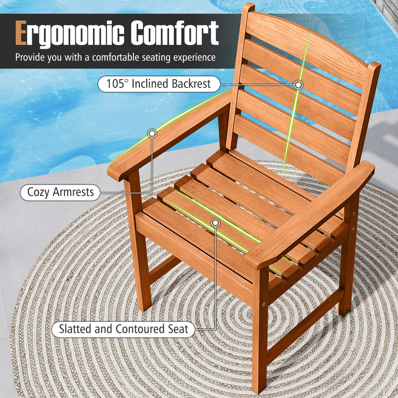 Costway - Outdoor Wooden Dining Chairs with Inclined Backrests and Slatted Seats