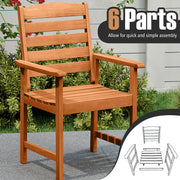 Costway - Outdoor Wooden Dining Chairs with Inclined Backrests and Slatted Seats