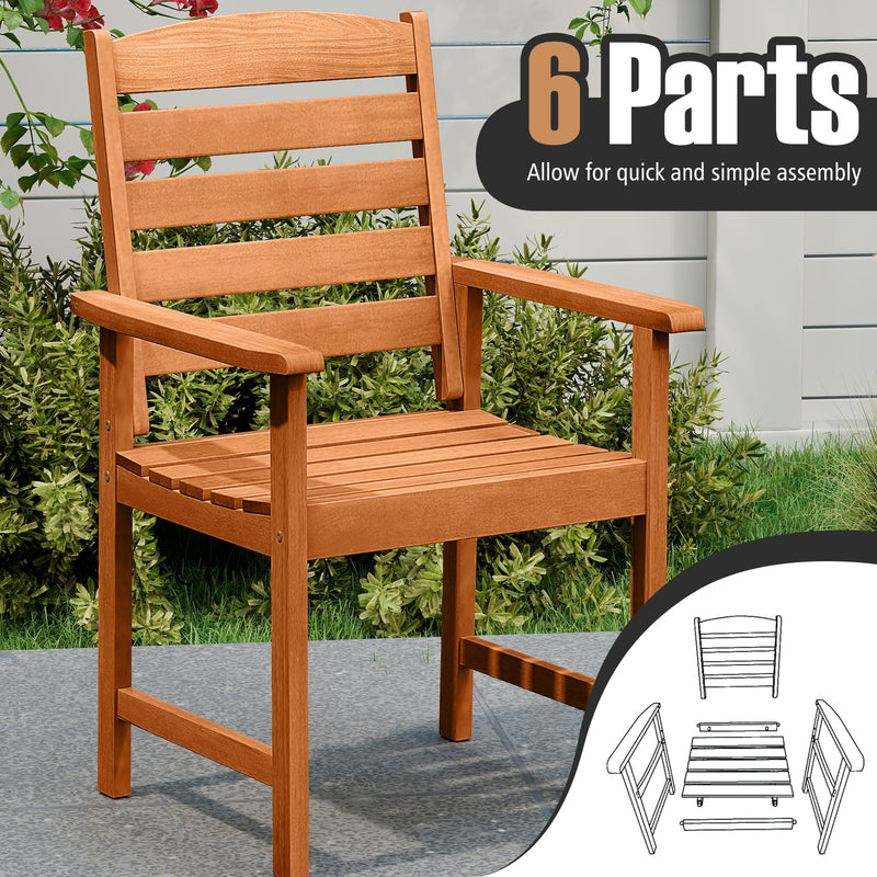 Costway - Outdoor Wooden Dining Chairs with Inclined Backrests and Slatted Seats
