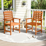 Costway - Outdoor Wooden Dining Chairs with Inclined Backrests and Slatted Seats