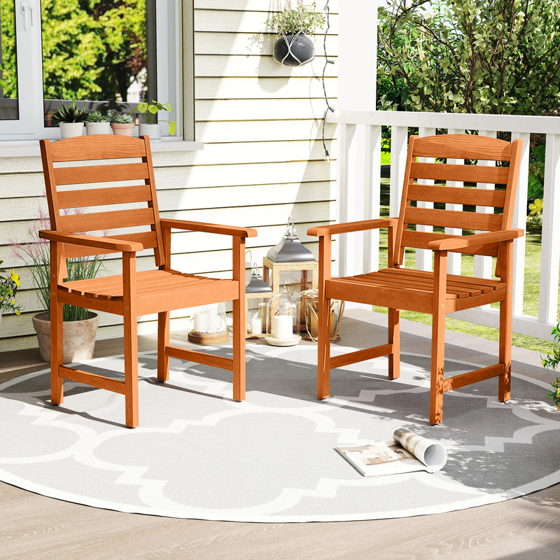 Costway - Outdoor Wooden Dining Chairs with Inclined Backrests and Slatted Seats