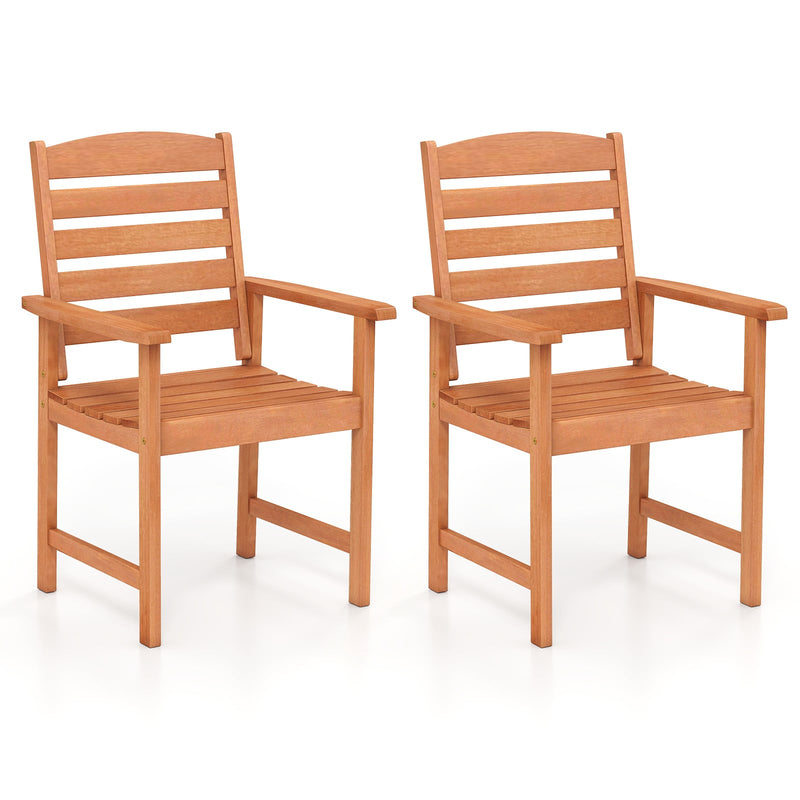Costway - Outdoor Wooden Dining Chairs with Inclined Backrests and Slatted Seats