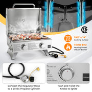 Costway - Stainless Steel Propane Grill with Lid for Outdoor Camping Tailgating Picnic Party-Silver