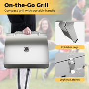 Costway - Stainless Steel Propane Grill with Lid for Outdoor Camping Tailgating Picnic Party-Silver