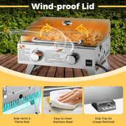 Costway - Stainless Steel Propane Grill with Lid for Outdoor Camping Tailgating Picnic Party-Silver