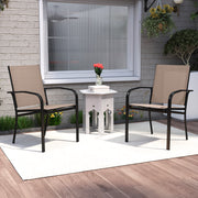 Costway - Outdoor Dining Chairs Set of 2 with High Back and Metal Frame-Light Brown