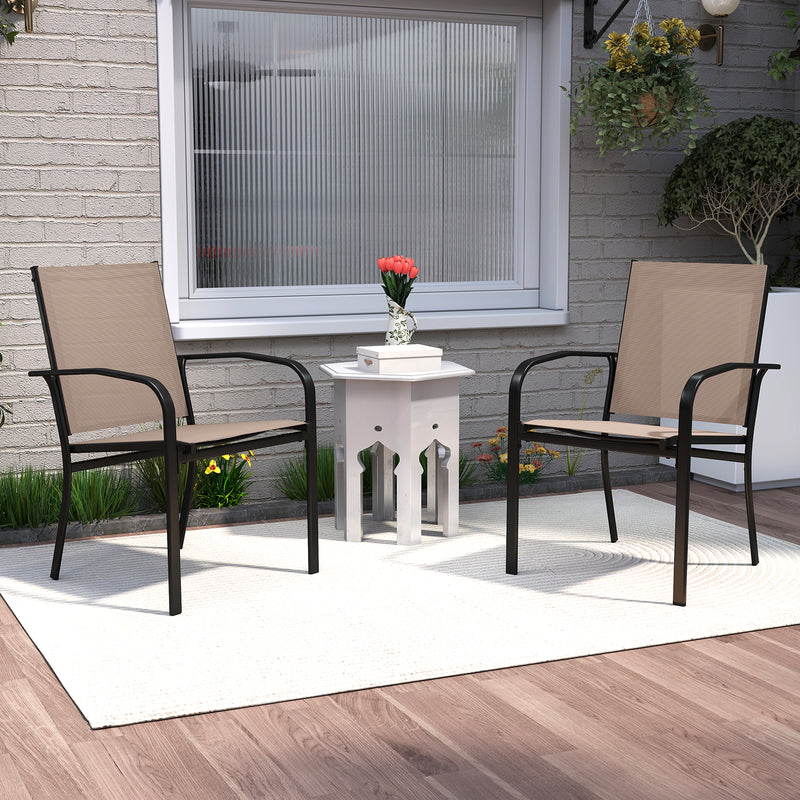 Costway - Outdoor Dining Chairs Set of 2 with High Back and Metal Frame-Light Brown