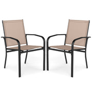 Costway - Outdoor Dining Chairs Set of 2 with High Back and Metal Frame-Light Brown