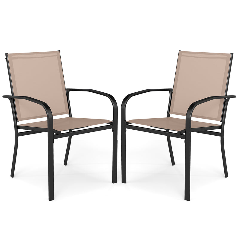Costway - Outdoor Dining Chairs Set of 2 with High Back and Metal Frame-Light Brown