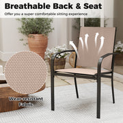 Costway - Outdoor Dining Chairs Set of 2 with High Back and Metal Frame-Light Brown