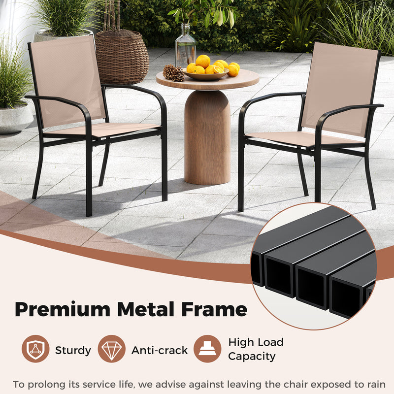 Costway - Outdoor Dining Chairs Set of 2 with High Back and Metal Frame-Light Brown