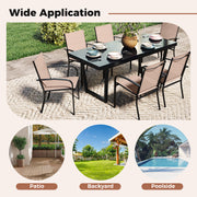 Costway - Outdoor Dining Chairs Set of 2 with High Back and Metal Frame-Light Brown
