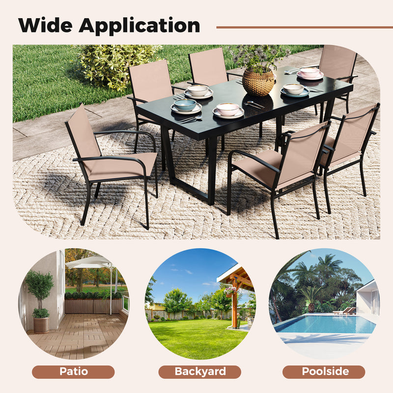 Costway - Outdoor Dining Chairs Set of 2 with High Back and Metal Frame-Light Brown