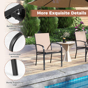 Costway - Outdoor Dining Chairs Set of 2 with High Back and Metal Frame-Light Brown