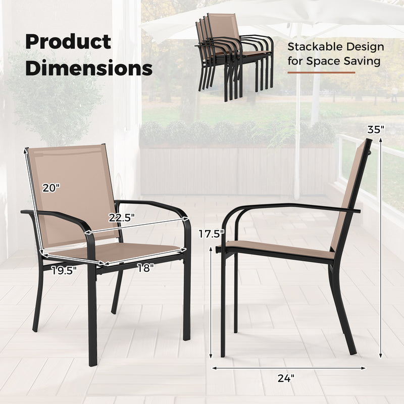Costway - Outdoor Dining Chairs Set of 2 with High Back and Metal Frame-Light Brown