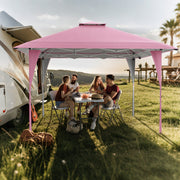 Costway - 13 X 13 FT Pop up Gazebo with Portable Carrying Bag 8 Stakes and 4 Wind Ropes-Pink