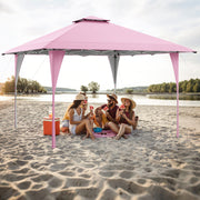Costway - 13 X 13 FT Pop up Gazebo with Portable Carrying Bag 8 Stakes and 4 Wind Ropes-Pink