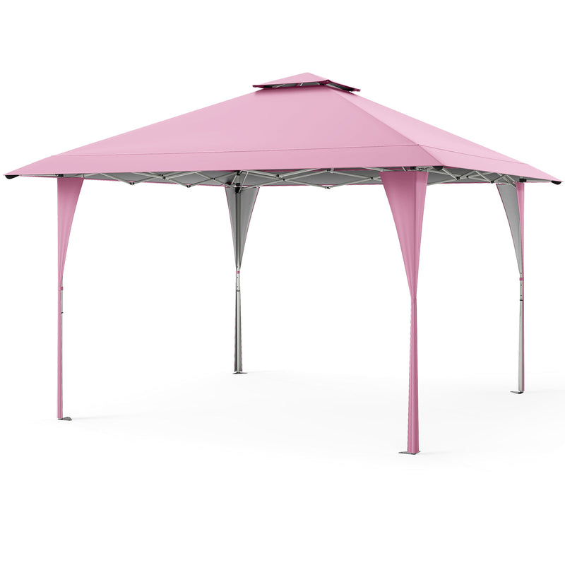 Costway - 13 X 13 FT Pop up Gazebo with Portable Carrying Bag 8 Stakes and 4 Wind Ropes-Pink