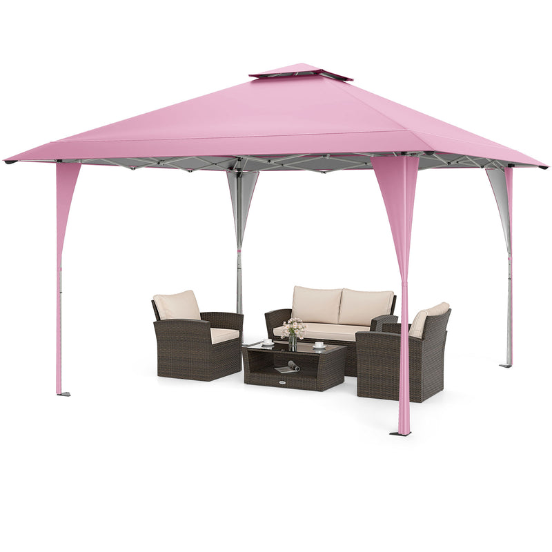 Costway - 13 X 13 FT Pop up Gazebo with Portable Carrying Bag 8 Stakes and 4 Wind Ropes-Pink