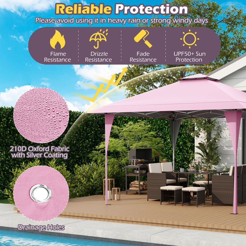 Costway - 13 X 13 FT Pop up Gazebo with Portable Carrying Bag 8 Stakes and 4 Wind Ropes-Pink