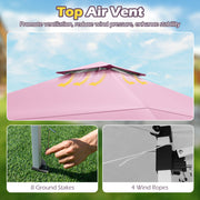 Costway - 13 X 13 FT Pop up Gazebo with Portable Carrying Bag 8 Stakes and 4 Wind Ropes-Pink