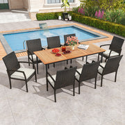 Costway - 9-Piece Patio Dining Set with Umbrella Hole and 8 Rattan-woven Dining Chairs with Seat Cushions