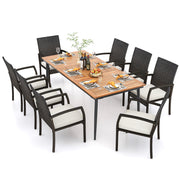 Costway - 9-Piece Patio Dining Set with Umbrella Hole and 8 Rattan-woven Dining Chairs with Seat Cushions