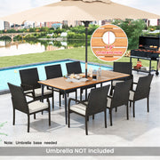 Costway - 9-Piece Patio Dining Set with Umbrella Hole and 8 Rattan-woven Dining Chairs with Seat Cushions