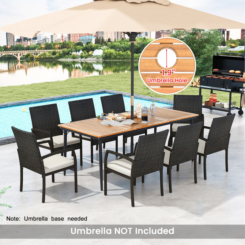 Costway - 9-Piece Patio Dining Set with Umbrella Hole and 8 Rattan-woven Dining Chairs with Seat Cushions