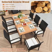 Costway - 9-Piece Patio Dining Set with Umbrella Hole and 8 Rattan-woven Dining Chairs with Seat Cushions