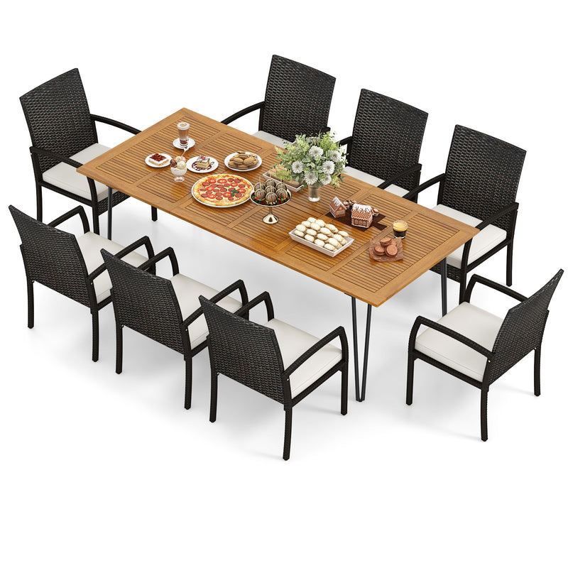 Costway - 9 Pieces Outdoor Patio Dining Set with Soft Cushions and Acacia Wood Square Table