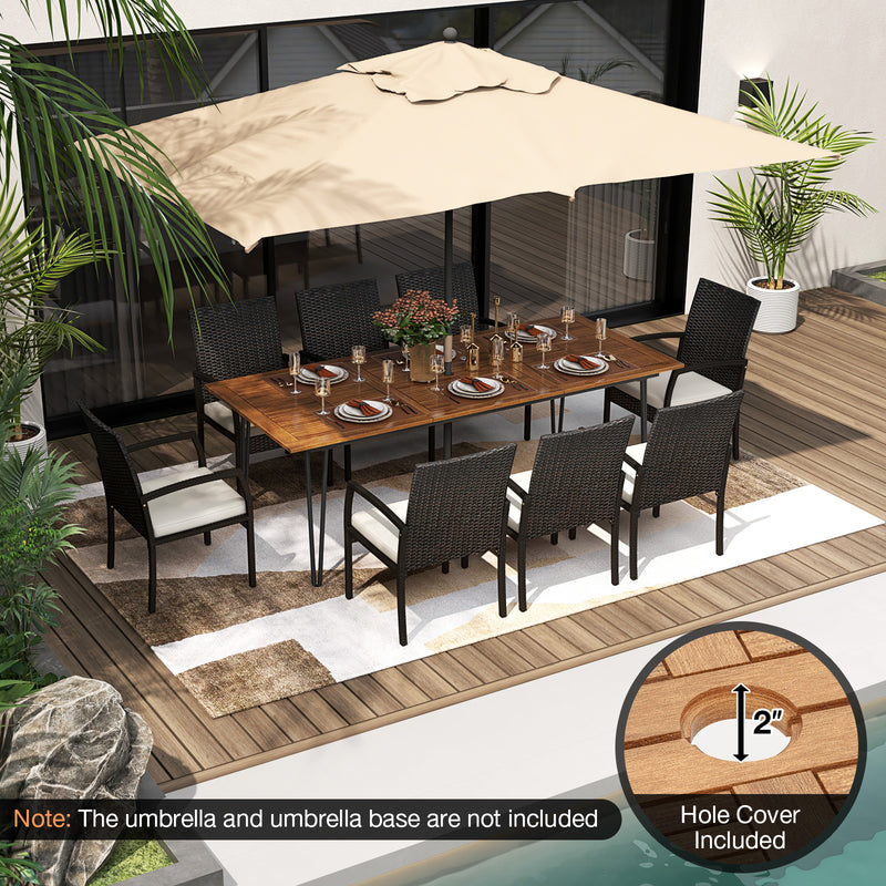 Costway - 9 Pieces Outdoor Patio Dining Set with Soft Cushions and Acacia Wood Square Table