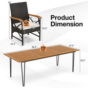 Costway - Wicker Patio Furniture Set of 8 Armchairs with Soft Cushions and Acacia Wood Square Table