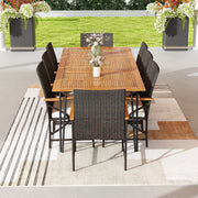 Costway - Wicker Patio Furniture Set of 8 Armchairs with Soft Cushions and Acacia Wood Square Table