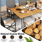 Costway - Wicker Patio Furniture Set of 8 Armchairs with Soft Cushions and Acacia Wood Square Table