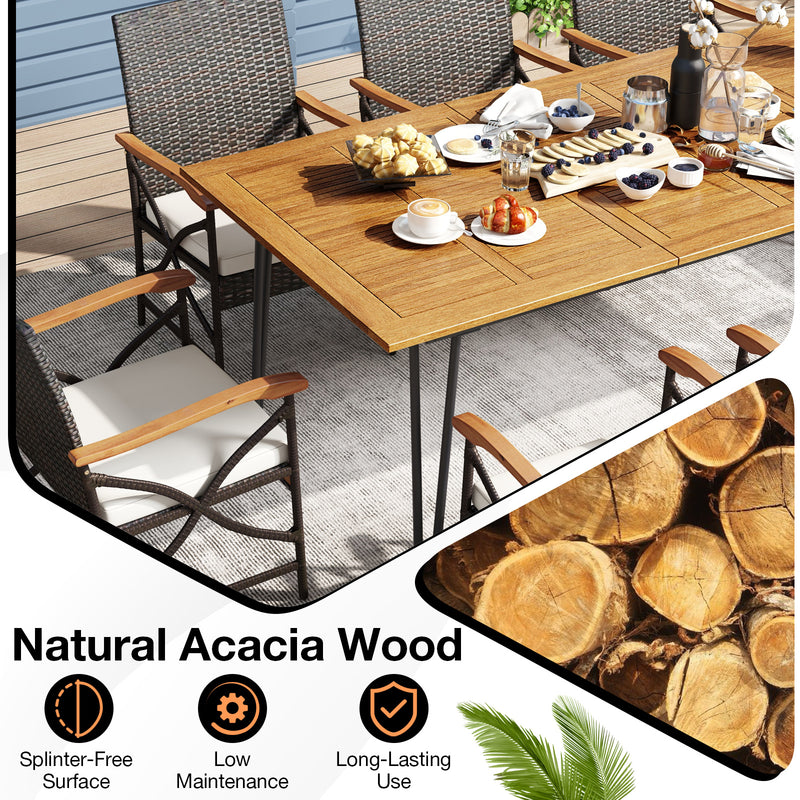 Costway - Wicker Patio Furniture Set of 8 Armchairs with Soft Cushions and Acacia Wood Square Table