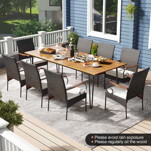 Costway - 9 Pieces Outdoor Patio Dining Set with Soft Cushions and Umbrella Hole