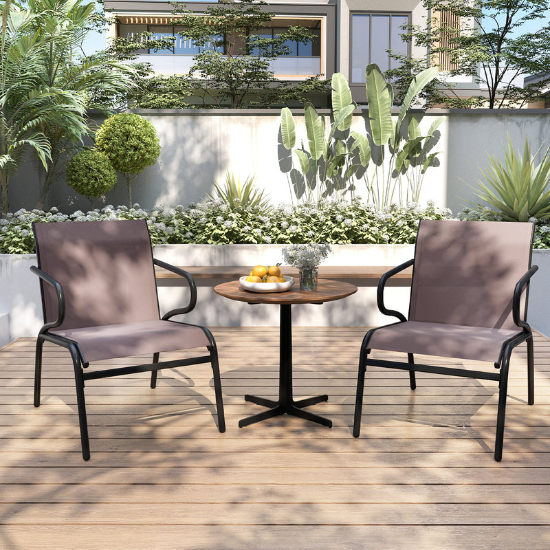 Costway - Modern Patio Chairs Set of 2 with Breathable Fabric for Porch-Coffee