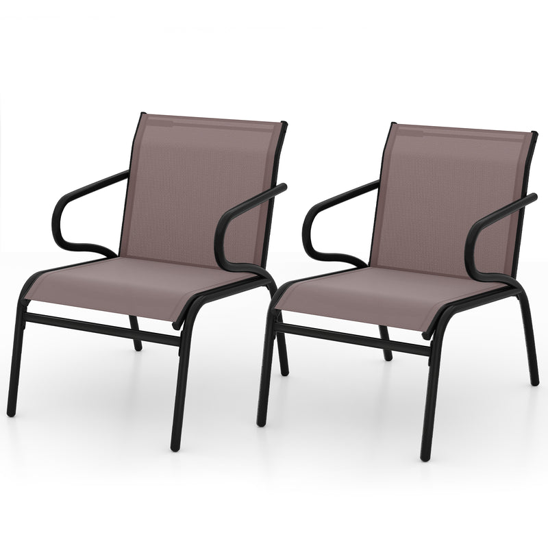 Costway - Modern Patio Chairs Set of 2 with Breathable Fabric for Porch-Coffee