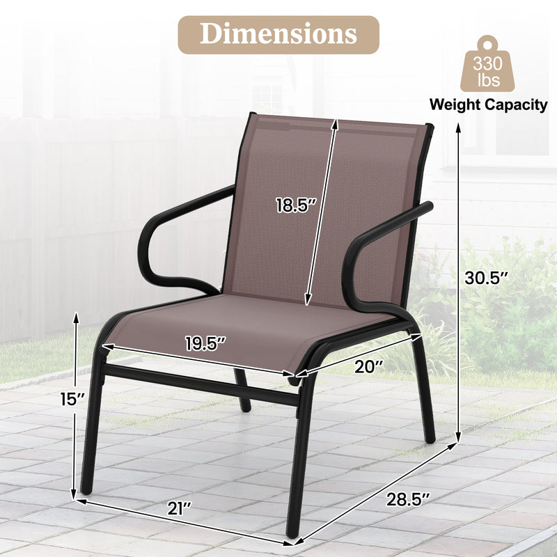 Costway - Modern Patio Chairs Set of 2 with Breathable Fabric for Porch-Coffee
