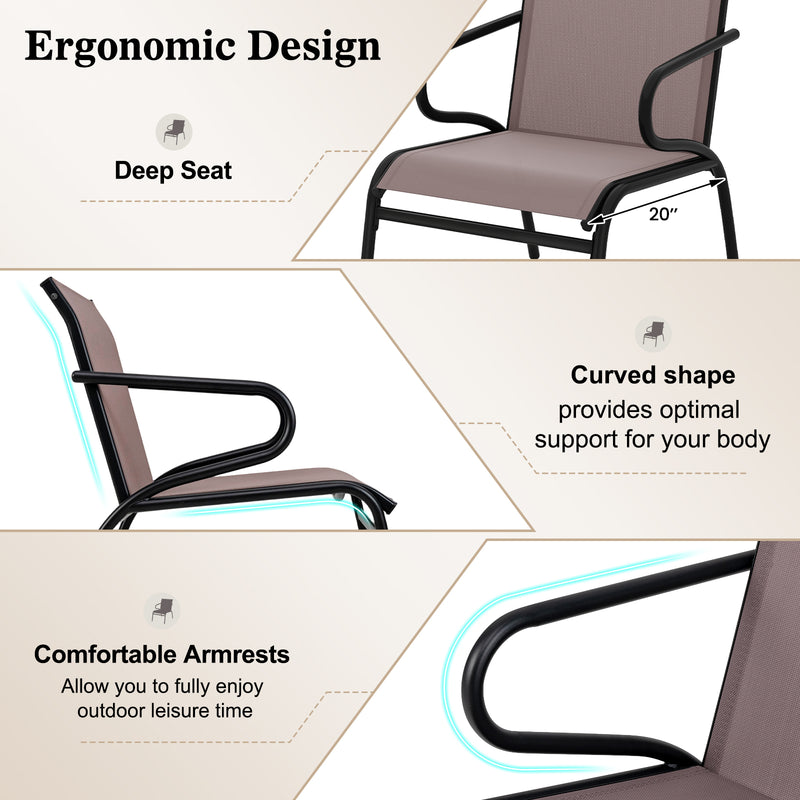 Costway - Modern Patio Chairs Set of 2 with Breathable Fabric for Porch-Coffee