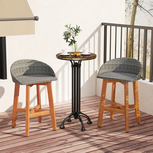 Costway - Outdoor Faux Rattan Bar Chairs Set of 2 with Ergonomic Backrests and Footrests-Gray