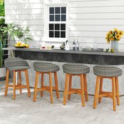 Costway - Outdoor Faux Rattan Bar Chairs Set of 2 with Ergonomic Backrests and Footrests-Gray