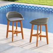 Costway - Outdoor Faux Rattan Bar Chairs Set of 2 with Ergonomic Backrests and Footrests-Gray